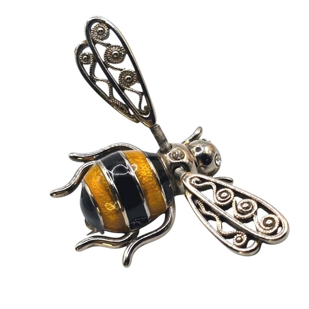 Vintage Brooch Bumblebee Trembler Moving Spring Wings Flutter Jiggle Enameled